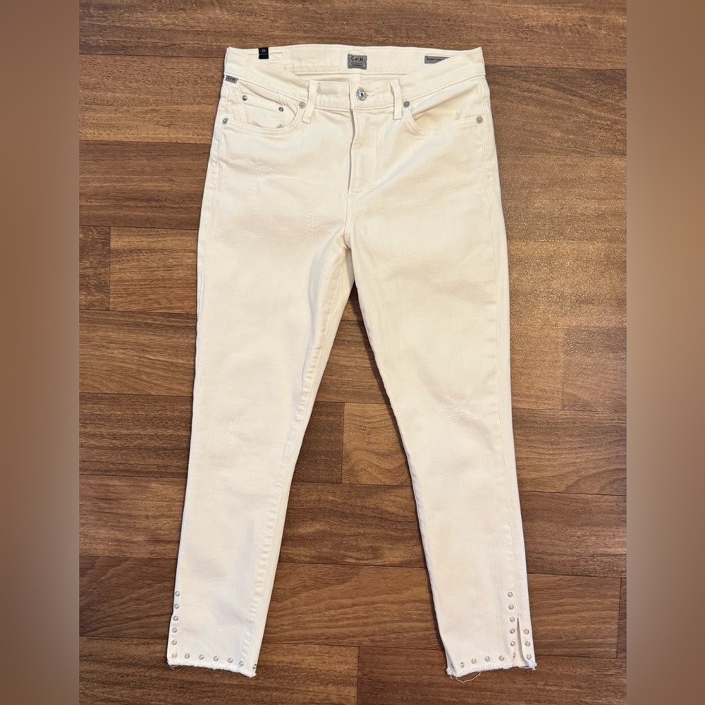 EUC Citizens Of Humanity Rocket Crop High-Rise Cream Studded Skinny Jeans